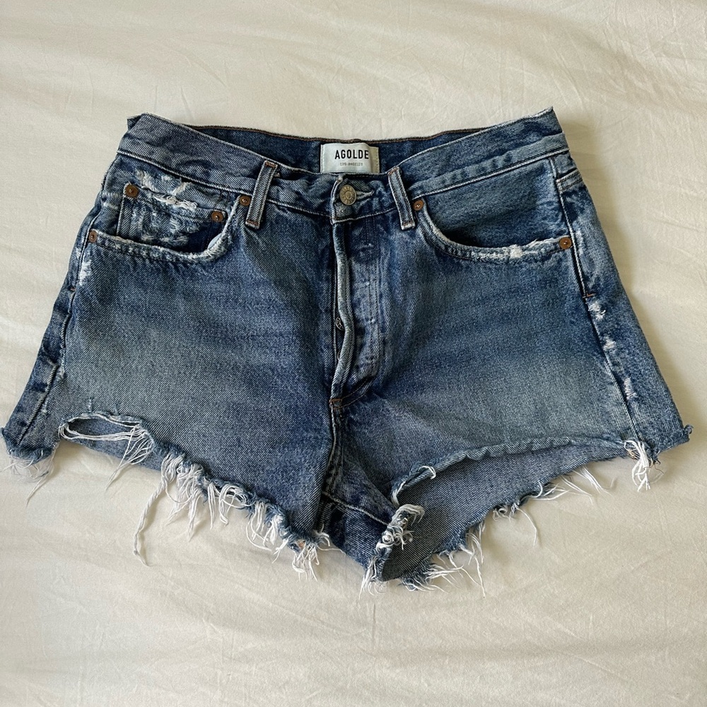 Agolde Blue Distressed Jean Shorts